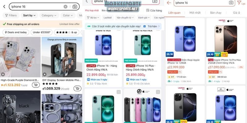 Khi tìm iPhone 16 trên Temu, bạn chỉ có thể tìm thấy phụ kiện cho sản phẩm, trong khi Shopee, Lazada và Tik Tok Shop có gian hàng bán iPhone chính hãng.